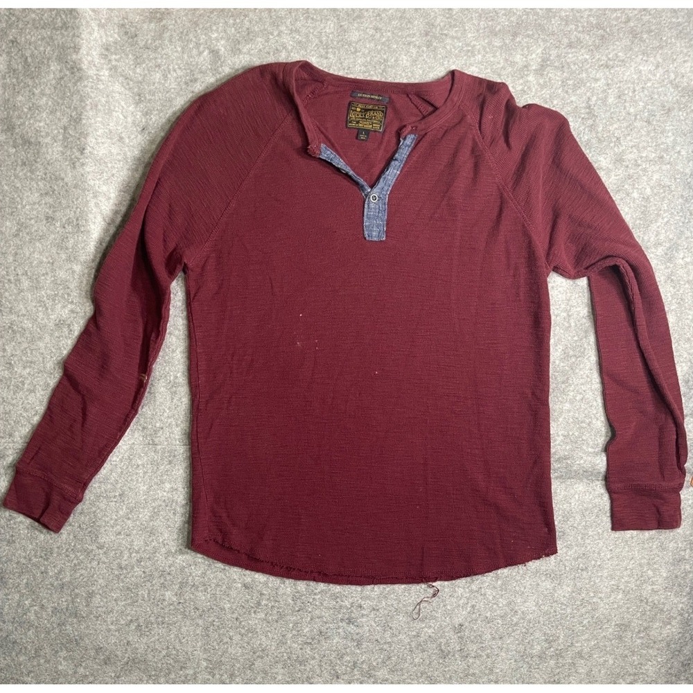Lucky Brand Men Lived In Henley Shirt Burgundy Waffle Knit Thermal Long Sleeve L
